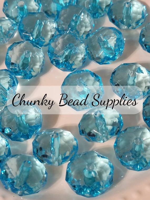 20mm Teal Rondelle Clear Beads