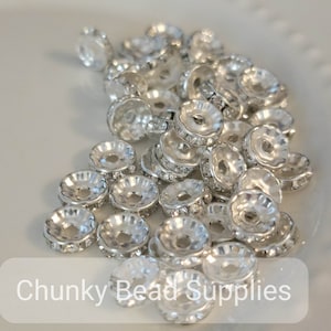 12mm Crystal Rhinestone Wave Spacer Set of 10, Silver Rondelle Spacer Beads  for Chunky Bubblegum Nacklace, Pens Keychains Lanyards & Jewelry 