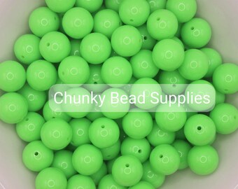 20mm Neon Lime Green Solid Bubblegum Beads
