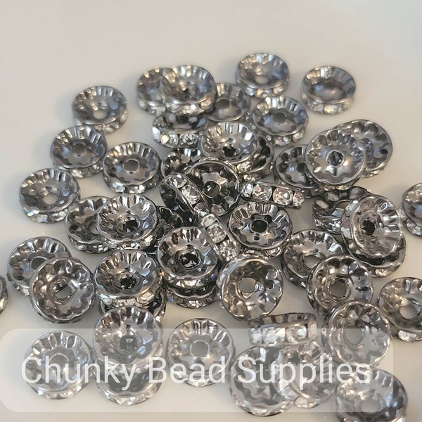 10mm Gunmetal Rhinestone Spacer Beads