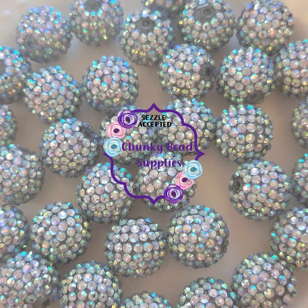20mm “Silver Clear” Rhinestone Acrylic Beads, Chunky Bead Supplies, Chunky BUbblegum, Gumball, Round, Resin, Jewelry Making, Shiny, Shimmer