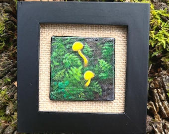 Mushroom Painting | Yellow Mushrooms | Tiny Original Artwork
