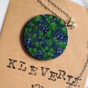 Hand Painted Necklace - Blueberry Necklace | Summer Fruit Pendant | Unique Jewelry Gift