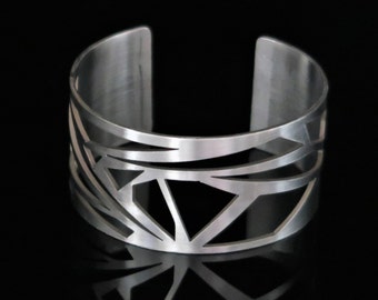 Modern Silver Cuff Bracelet, Wide Silver Cuff, Stainless Steel Cuff