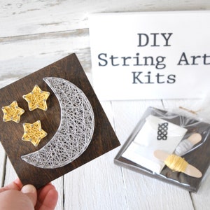 DIY Moon & stars string Art Kits, Do it yourself, moon sign, farmhouse sign, nursery decor, diy craft kit, tiered tray sign, night sky