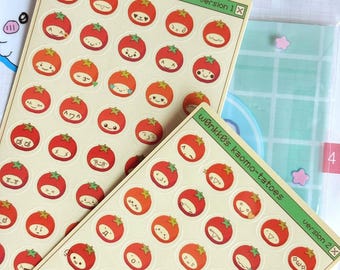 Kaomoji Tomato Emotion Stickers | Emoji Icon Stickers | FREE SHIPPING! | Weatherproof Glossy Planner Sticker Sheet | w0nkk0