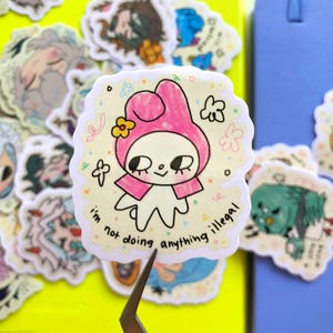 Nothing Illegal: Kawaii Pink Bunny Glossy Vinyl Sticker