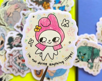 Nothing Illegal: Kawaii Pink Bunny Glossy Vinyl Sticker