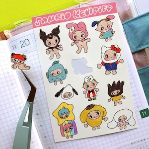 Kawaii Kitty Kewpie Sticker Sheet: Waterproof Planner Stickers