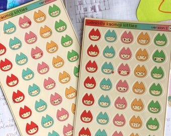 Kaomoji Kitty Cat Emotion Stickers | Emoji Icon Stickers | FREE SHIPPING! | Weatherproof Glossy Planner Sticker Sheet | w0nkk0