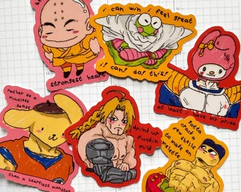 Pegatinas de vinilo con memes kawaii de chicos aficionados al anime