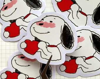 Kawaii Beagle Vinyl Sticker: Puppy Love Heart