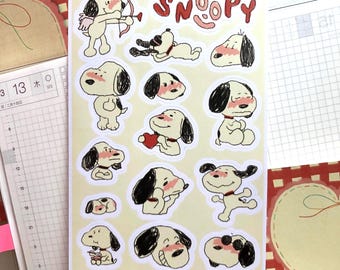 Beagle Valentine Sticker Sheet: Glossy Waterproof Y2K Planner Stickers