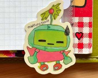 Kawaii Malfunction Robot Sticker: Glossy Vinyl Die Cut Decal