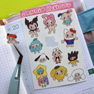Kawaii Kitty Kewpie und Freunde! Stickerbogen | KOSTENLOSER VERSAND! | Wetterfeste Planer Aufkleber | w0nkk0