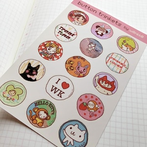 Button/Pin Trinkets Stickers | Kawaii Heisei Juminocore | Sticker Sheet | FREE SHIPPING! |  Deco Planner Stickers | w0nkk0