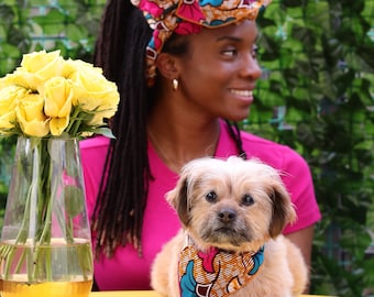 Gifts for Dog Lovers, Gifts for Dog Mom, Dog Bandanas, Matching Gifts for Dog Mom, Pink Dog Bandana, African Print Headwrap, Gifts under 50