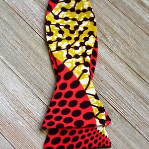 African fabric bow tie, Wedding bow tie, mens bow tie, boys bow tie, red bowtie image 2