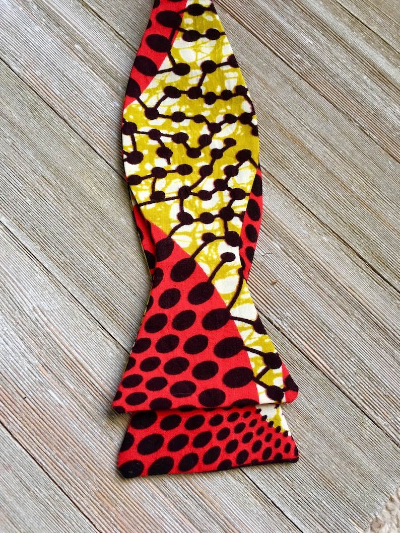 African fabric bow tie, Wedding bow tie, mens bow tie, boys bow tie, red bowtie image 2