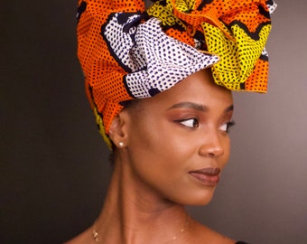 Turban Wax, Ankara Headwrap, Women's Headwrap, Orange Headwrap, Yellow Headwrap