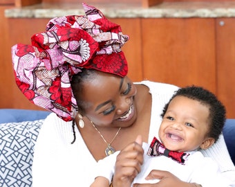 Turban Wax, African Print Headwrap, Pink Headwrap, Red Headwrap, Baby Bowtie