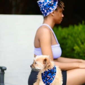 African Fabric Dog Bandana, Blue and Purple Dog Bandana, Ankara Dog Accessories, Pet Neckwear, Pet Gifts, Unique Gifts, Gifts For Dog Lovers image 2