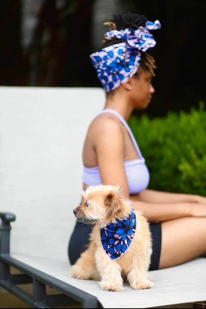 African Fabric Dog Bandana, Blue and Purple Dog Bandana, Ankara Dog Accessories, Pet Neckwear, Pet Gifts, Unique Gifts, Gifts For Dog Lovers image 2