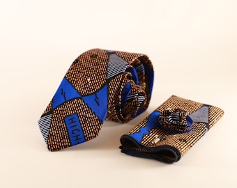 African Fabric Tie, Navy Blue Necktie, Wedding Tie, Groomsmen Tie, Father’s Day Gifts