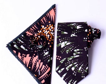 African fabric necktie, wedding necktie, Men's necktie, Formal necktie, Green Tie, Peach Necktie, Father's Day Gifts