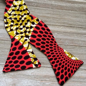 African fabric bow tie, Wedding bow tie, mens bow tie, boys bow tie, red bowtie image 3