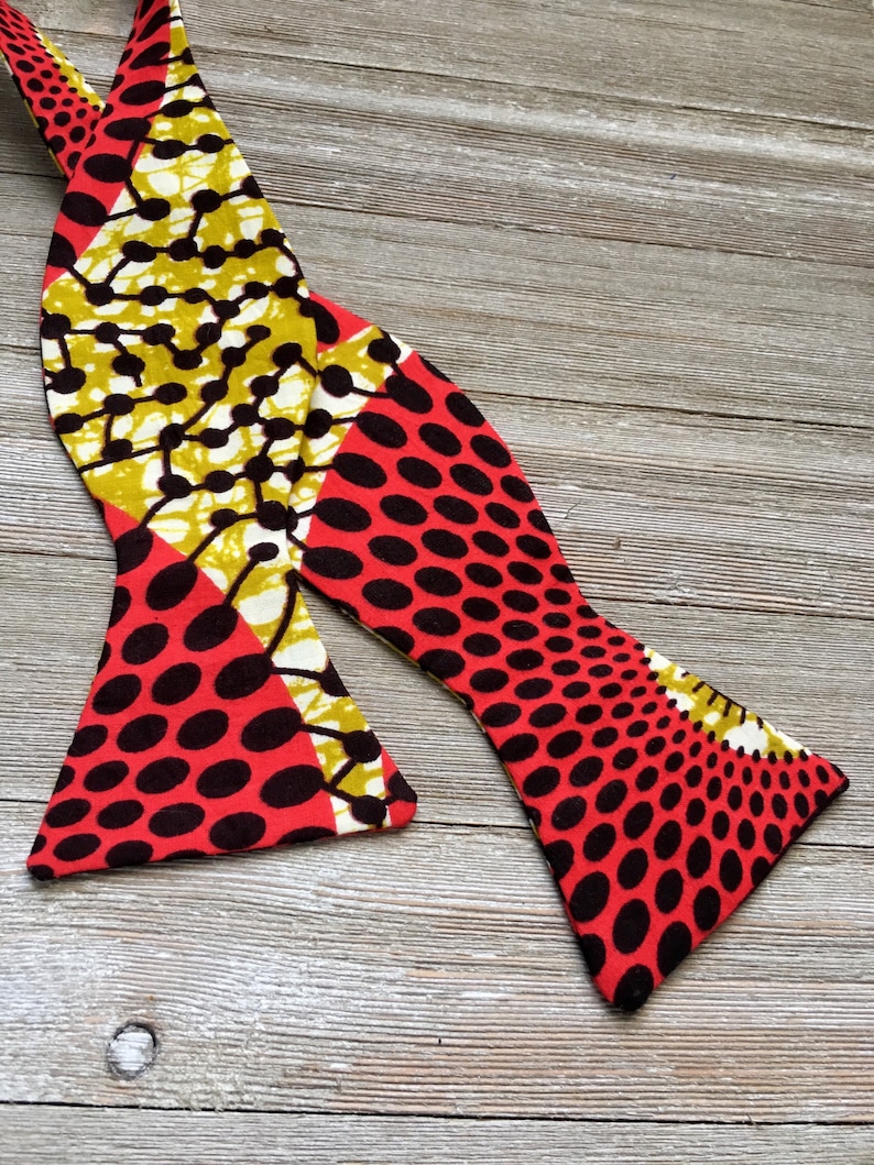 African fabric bow tie, Wedding bow tie, mens bow tie, boys bow tie, red bowtie image 3