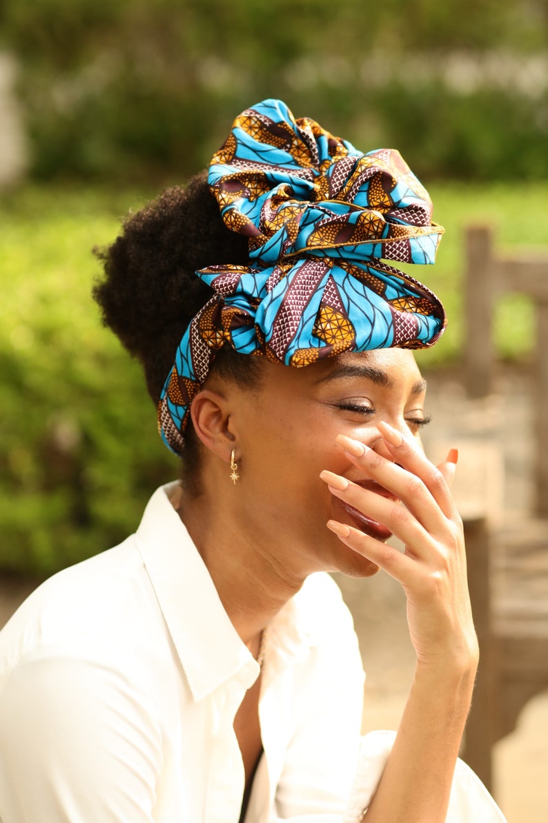 Blue Turban Wax, African Print Headwrap, Blue Headband, Ankara Print Headwrap image 1