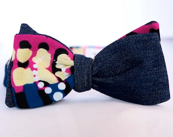 Ankara Bowtie, Denim Bowtie, Wax Bowtie, Wedding Bowtie, Grooms and Groomsmen, Pink Bowtie