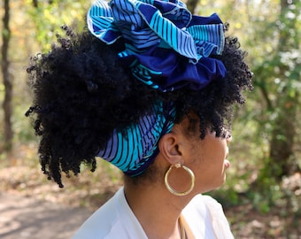 Turban wax, African fabric, African headwrap, Ankara headwrap, Blue headwrap, Women’s Headwrap