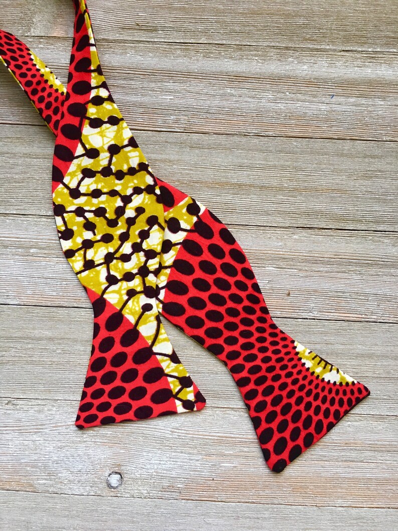 African fabric bow tie, Wedding bow tie, mens bow tie, boys bow tie, red bowtie image 1
