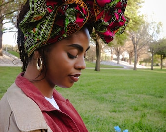 Turban wax, African fabric, African headwrap, Ankara headwrap, Pink and Green  headwrap, Women’s Headwrap