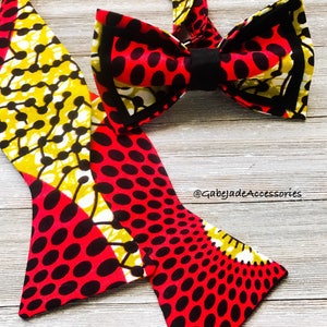 African fabric bow tie, Wedding bow tie, mens bow tie, boys bow tie, red bowtie image 4