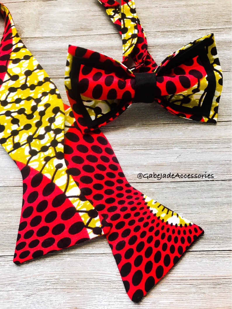 African fabric bow tie, Wedding bow tie, mens bow tie, boys bow tie, red bowtie image 4