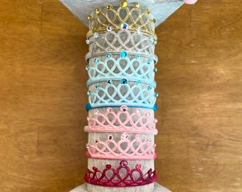 Glittery princess crown headband with glittery crowns and glittery ribbons