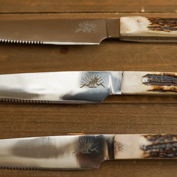 Serrated Stag Steak Knife Set Set of 4 Stag Antler Handle 