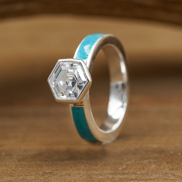 The Grand Prismatic | Women's Bezeled Antler/Turquoise Inlaid Engagement Ring