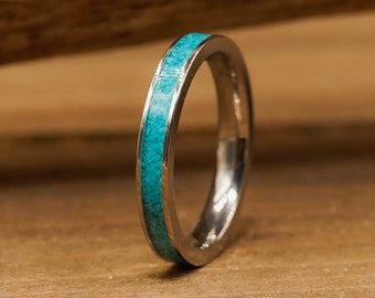 The Sierra | Women's 3mm Titanium Crushed Turquoise Stacking Ring