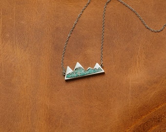 The Turquoise Mountain Range | Stainless Steel Genuine Crushed Turquoise Gemstone Mountain Range Necklace