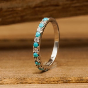 The St. Elias Stacking Band | 925 Sterling Silver Round Turquoise & Cubic Zirconia Stacking Ring