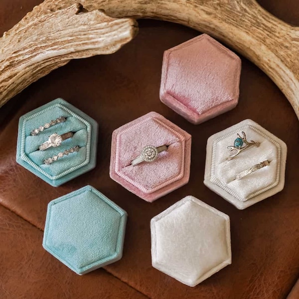 Velvet Hexagon Ring Box | High Quality Multi-Color Hexagonal Velvet Designed Ring Boxes