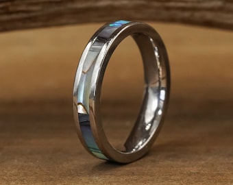 The Canunda | 4mm Titanium and Genuine Abalone Shell Inlay Ring