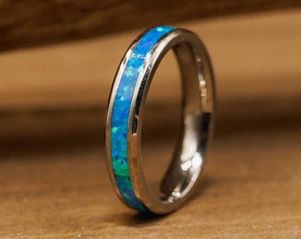 The Skagit | Women's 4mm Tungsten Carbide & Genuine Blue/Green Opal Ring