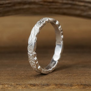 The Silver Falls Stacking Band | 3mm 925 Sterling Silver Floral Designed Stacking Ring