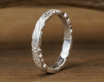The Silver Falls Stacking Band | 3mm 925 Sterling Silver Floral Designed Stacking Ring
