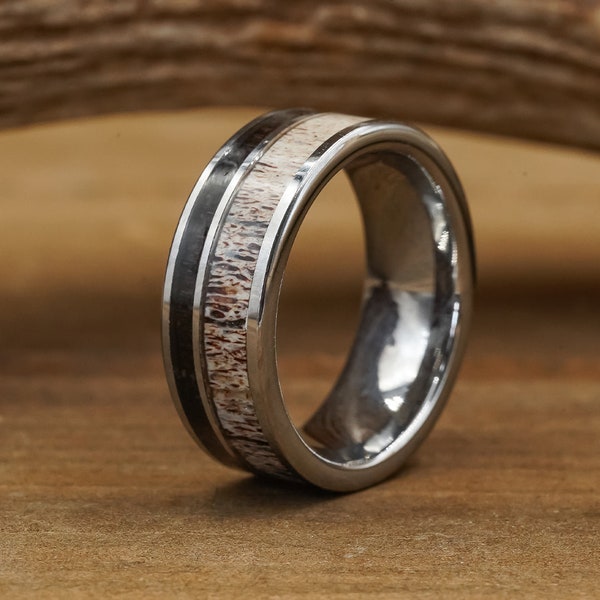 The Grand Teton | 8mm Tungsten, Ironwood Antler Ring